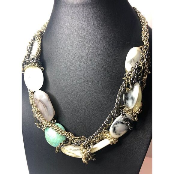 261 Loft faux turquoise chunky boho stone statement necklace 20"-23" Long - Picture 1 of 2
